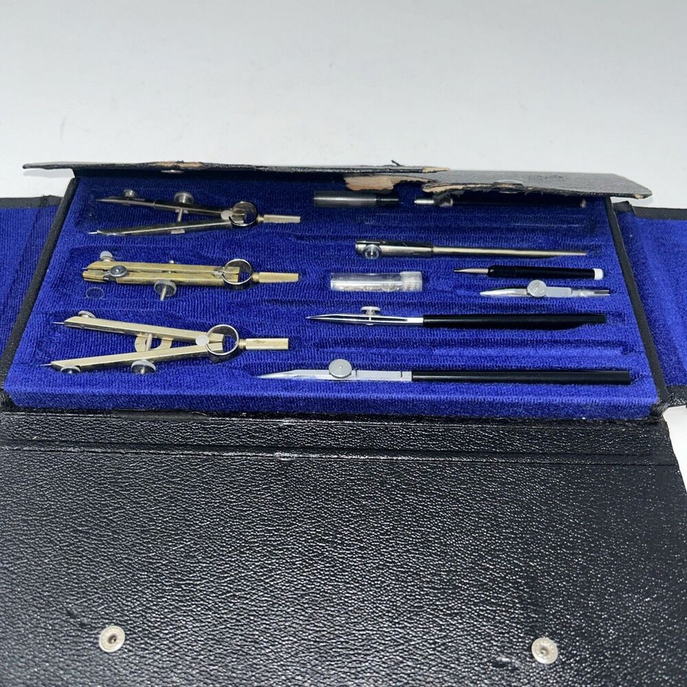 Vintage German Drafting Tool Compass Precision Set w Case US Government 807